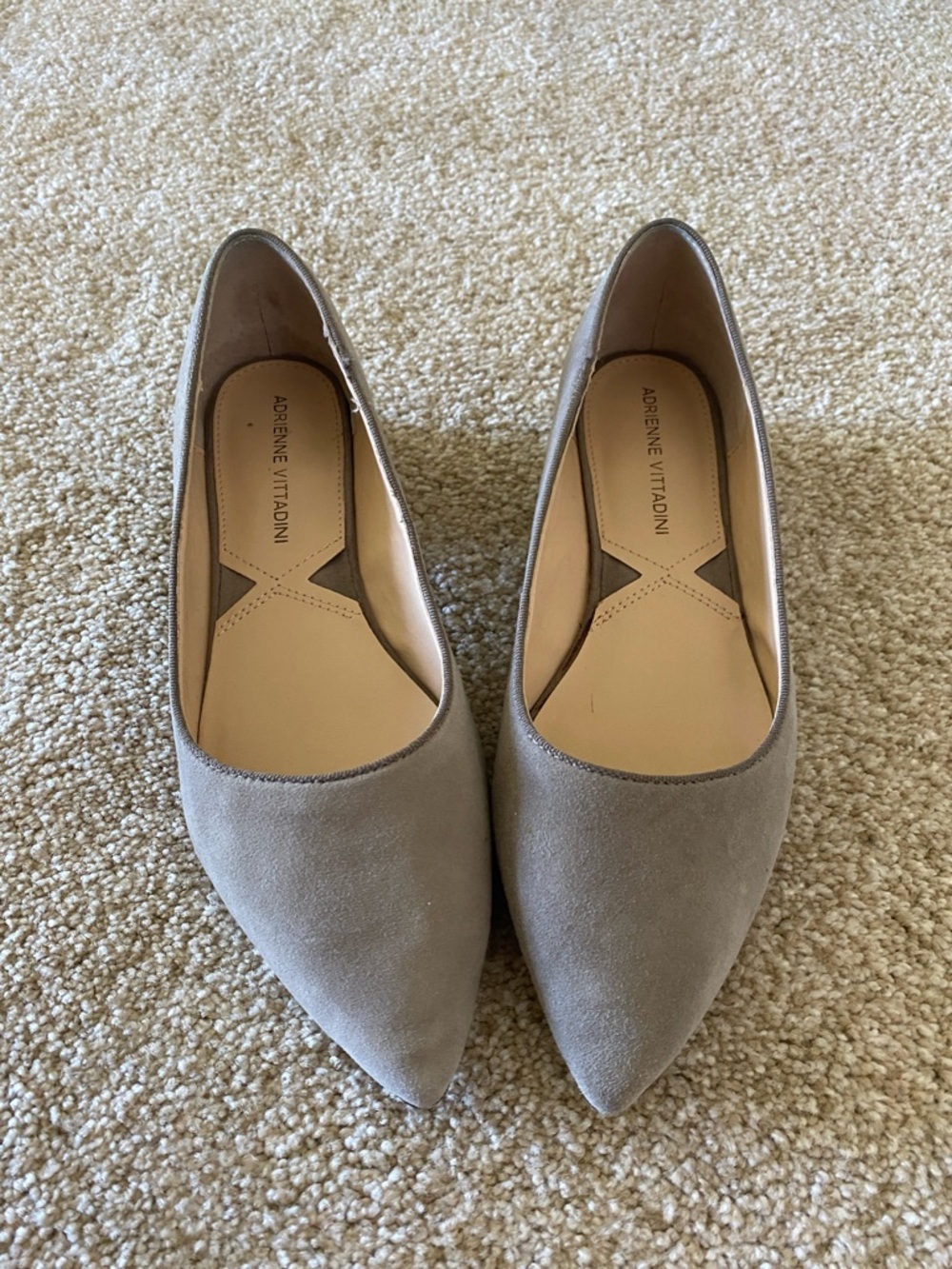 Adrienne Vittadini Taupe Suede Pointed Flats